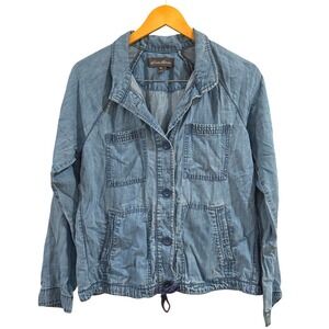 Eddie Bauer Blue Chambray Tencel Jacket S Drawstring Waist Gorpcore Embroidered
